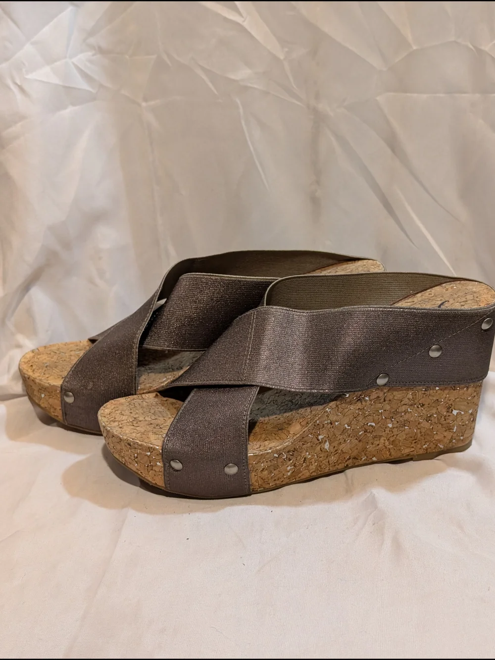 Lucky Brand Brown Crisscross Cork Wedge Sandals